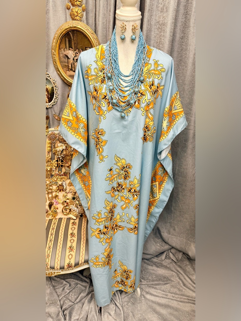 Palm Beach Blue — Kaftan Dress & Coastal Charm Jewelry Set